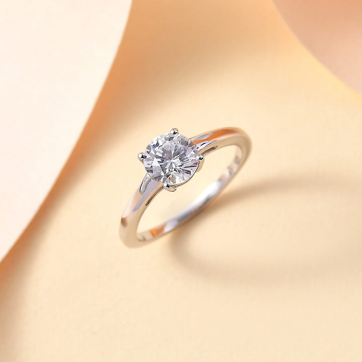 J Francis - Swarovski Zirconia Solitaire Ring in Platinum Overlay Sterling Silver 1.43 Ct 7858734 1