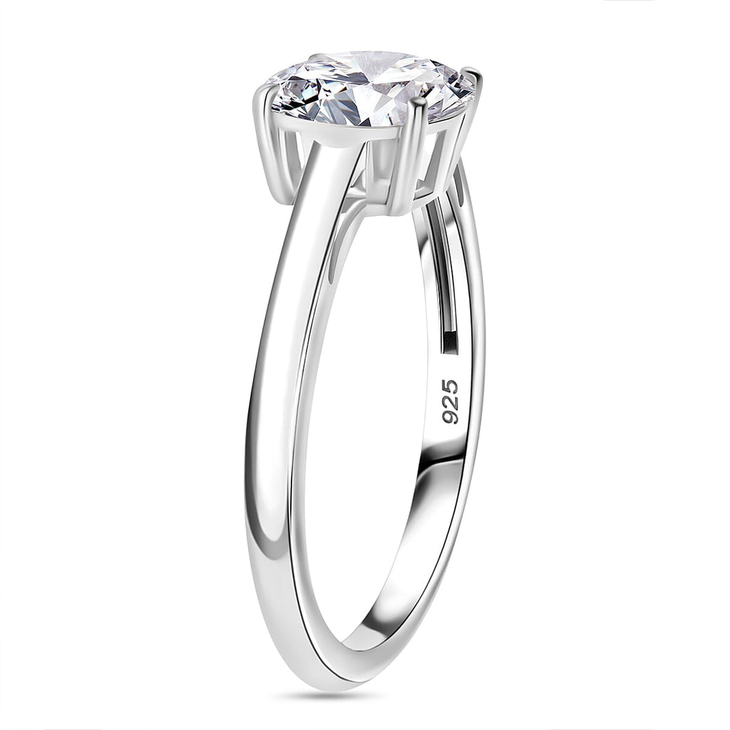 J Francis - Swarovski Zirconia Solitaire Ring in Platinum Overlay Sterling Silver 1.87 Ct.