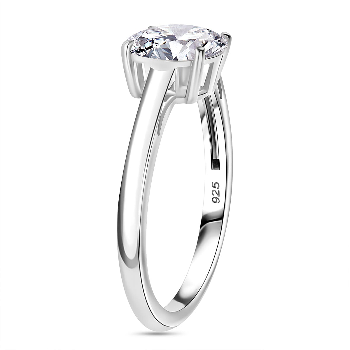 J Francis - Swarovski Zirconia Solitaire Ring in Platinum Overlay Sterling Silver 1.43 Ct 7858734 4