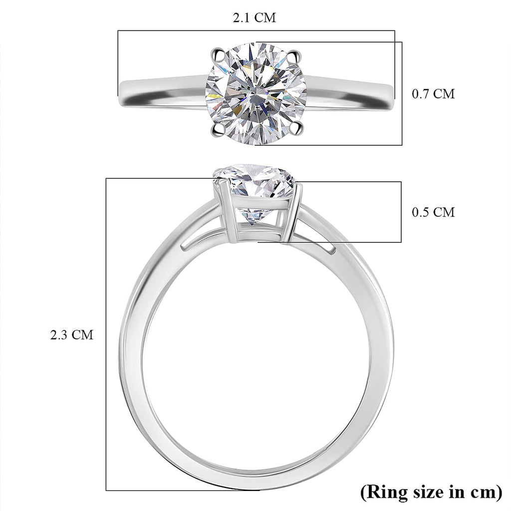 J Francis - Swarovski Zirconia Solitaire Ring in Platinum Overlay Sterling Silver 1.87 Ct.