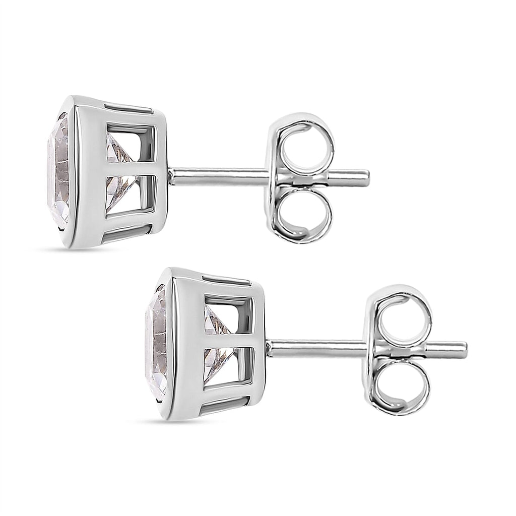 J Francis - Swarovski Zirconia Solitaire Stud Earring With Push Back in Rhodium Overlay Sterling Silver 6.22 Ct.