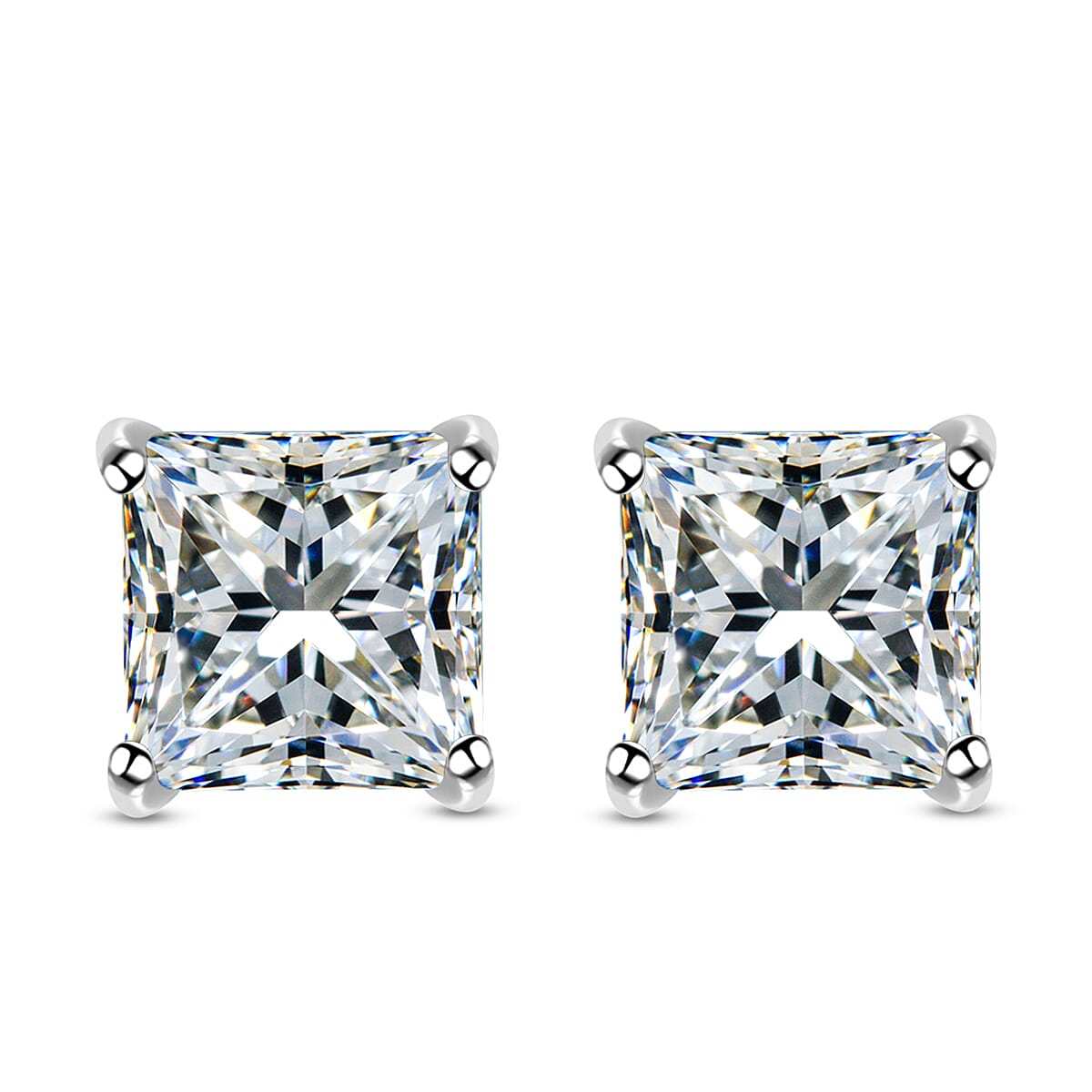 Simulated Diamond (Princess Cut) Stud Earrings (With Push Back) in Platinum Overaly Sterling Silver 7210872 0