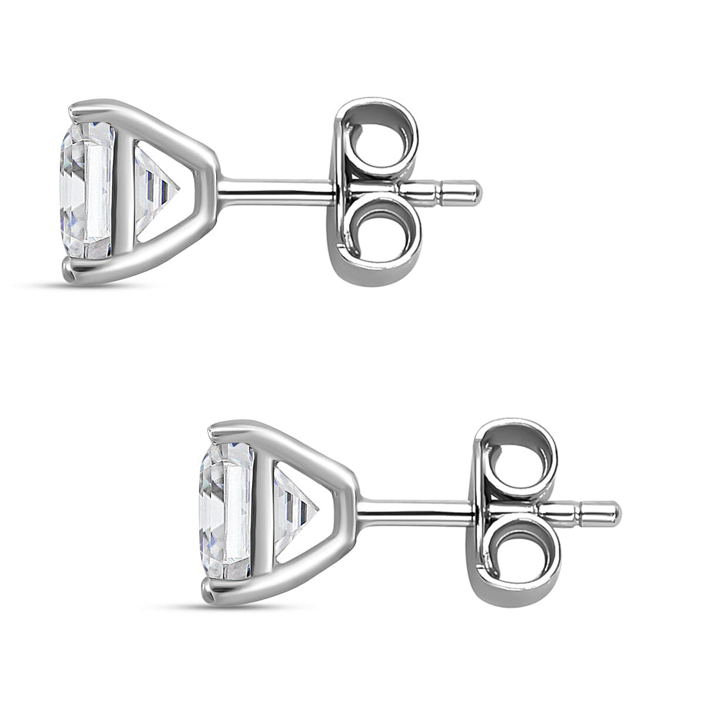 Simulated Diamond (Princess Cut) Stud Earrings (With Push Back) in Platinum Overaly Sterling Silver