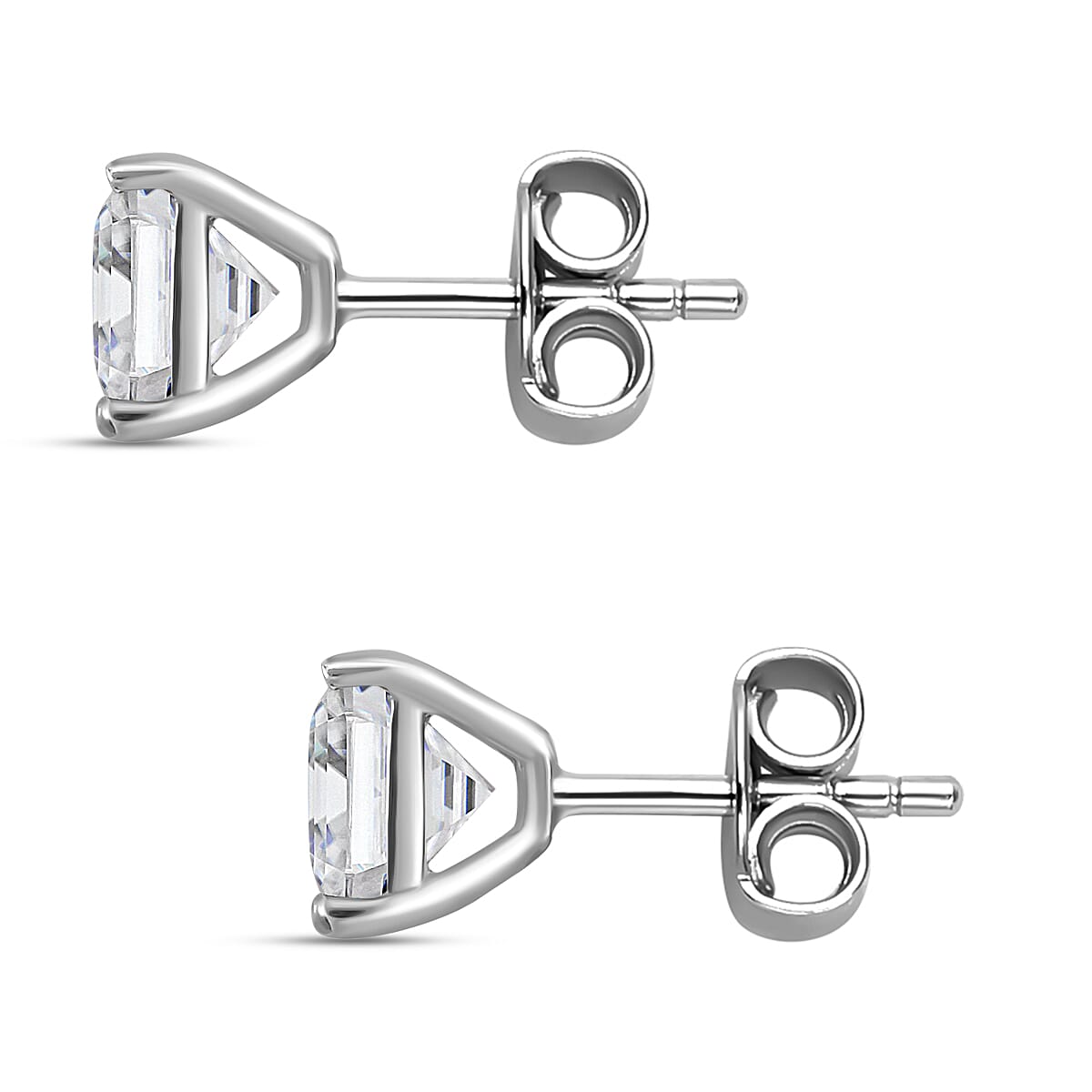 Simulated Diamond (Princess Cut) Stud Earrings (With Push Back) in Platinum Overaly Sterling Silver 7210872 4