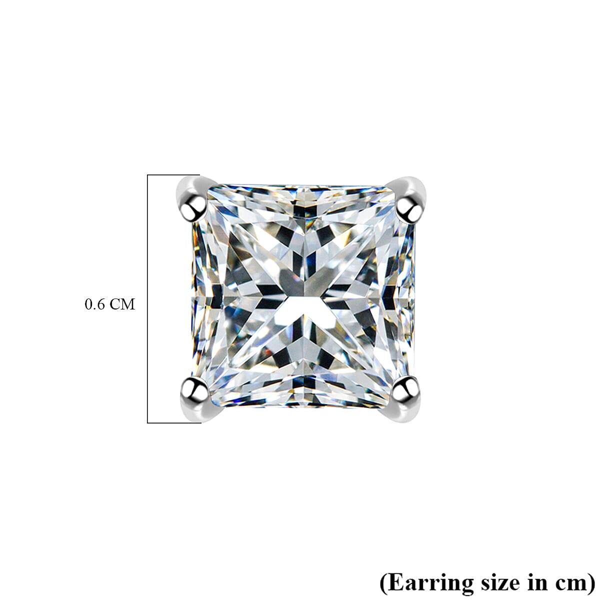 Simulated Diamond (Princess Cut) Stud Earrings (With Push Back) in Platinum Overaly Sterling Silver 7210872 5