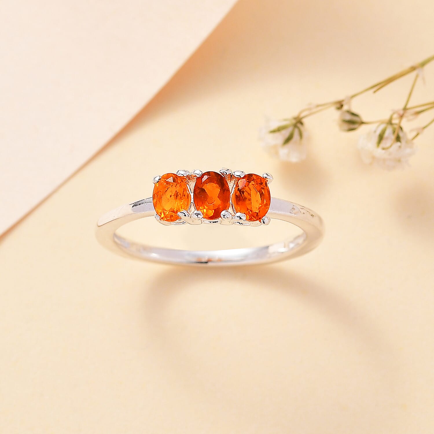 Fire Opal 3-Stone Ring  Sterling Silver, 0.363  Ct. 7832399 1