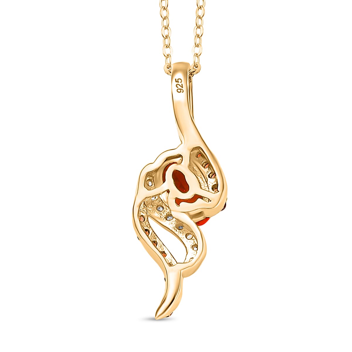 Natural Fire Opal, Brown Zircon &amp; White Zircon Feiry Passion Flaming Grace Pendant with Chain (Size - 20) in 18K Vermeil Yellow Gold Plated Sterling Silver 4360772 5