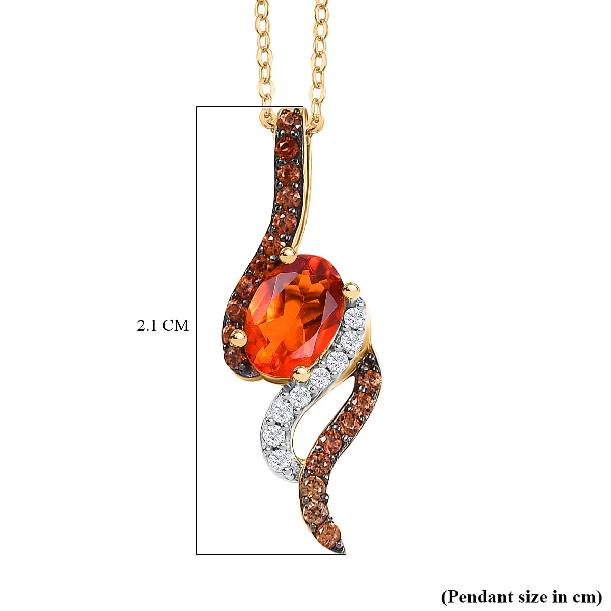 Natural Fire Opal, Brown Zircon &amp; White Zircon Feiry Passion Flaming Grace Pendant with Chain (Size - 20) in 18K Vermeil Yellow Gold Plated Sterling Silver 4360772 6