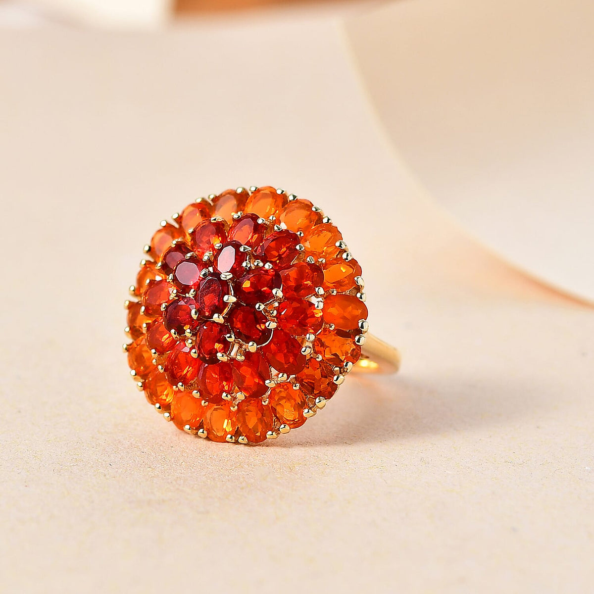 Fire Opal  Cluster Ring in 18K Yellow Gold Vermeil Plated Sterling Silver 4.73 Ct. 7856989 4