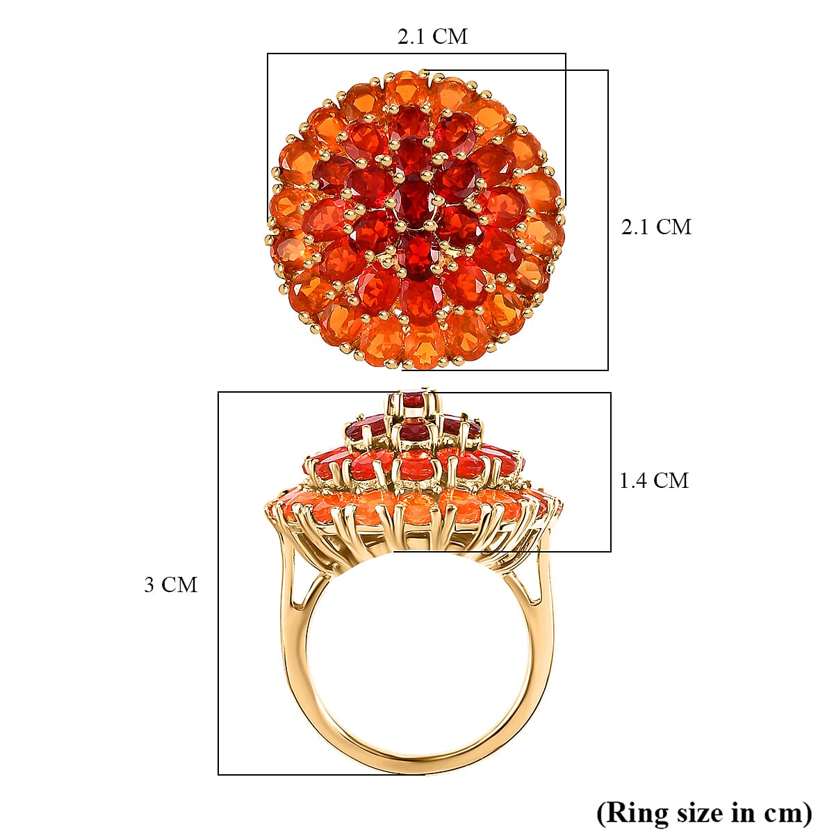 Fire Opal  Cluster Ring in 18K Yellow Gold Vermeil Plated Sterling Silver 4.73 Ct. 7856989 12