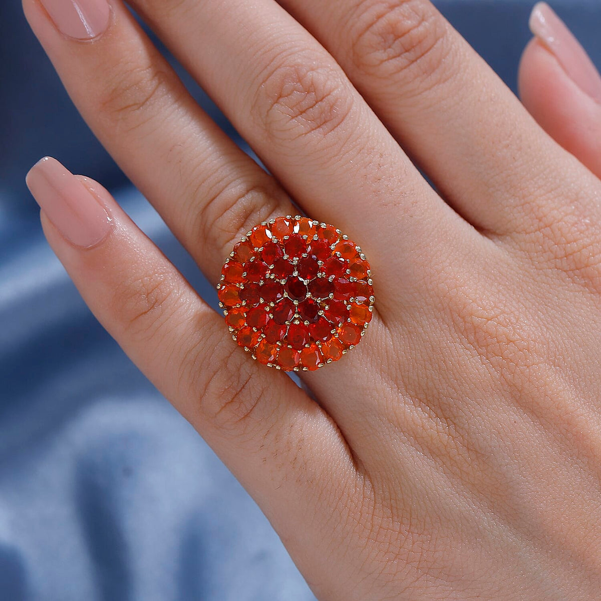 Fire Opal  Cluster Ring in 18K Yellow Gold Vermeil Plated Sterling Silver 4.73 Ct. 7856989 5