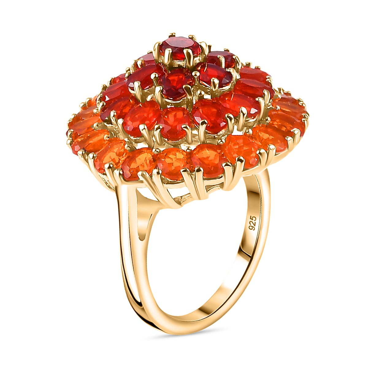 Fire Opal  Cluster Ring in 18K Yellow Gold Vermeil Plated Sterling Silver 4.73 Ct. 7856989 7