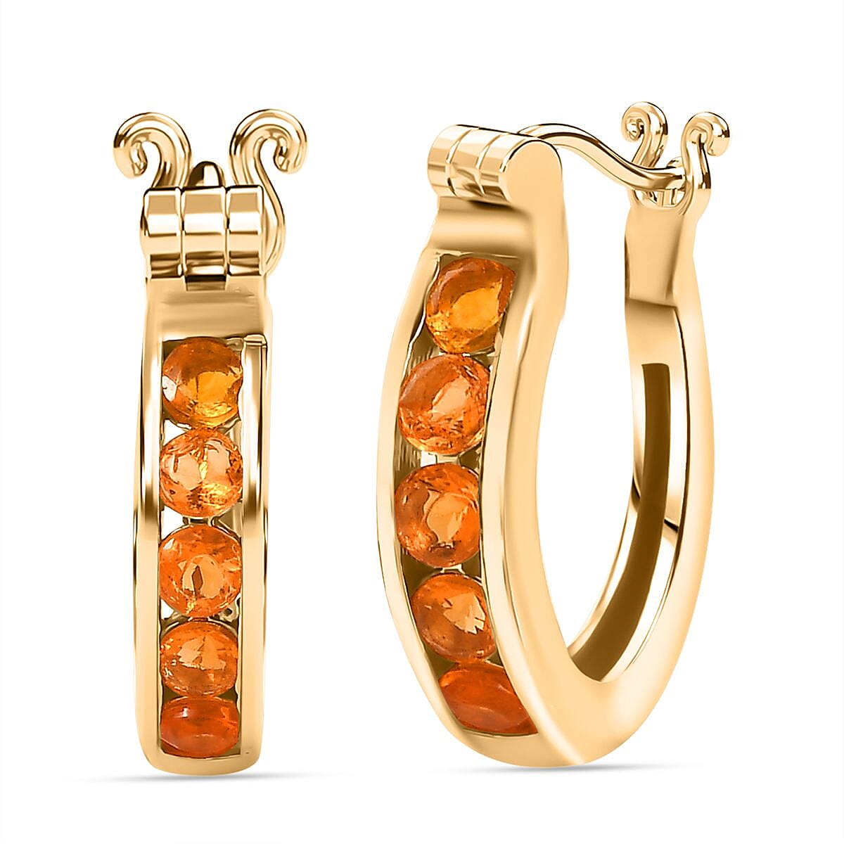 Fire Opal Hoop Earrings in 18K Gold Overlay Sterling Silver 7822393 0