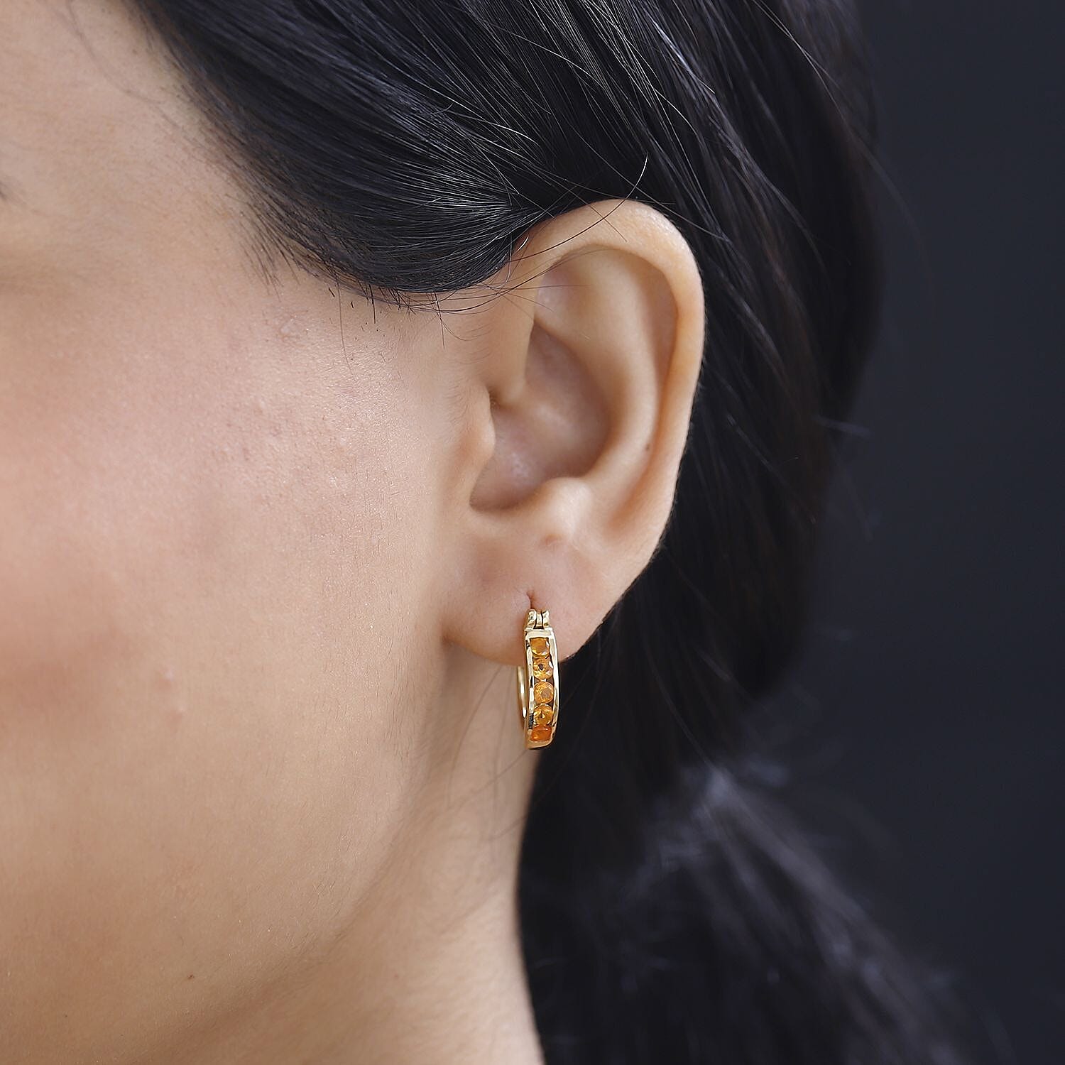 Fire Opal Hoop Earrings in 18K Gold Overlay Sterling Silver 7822393 2