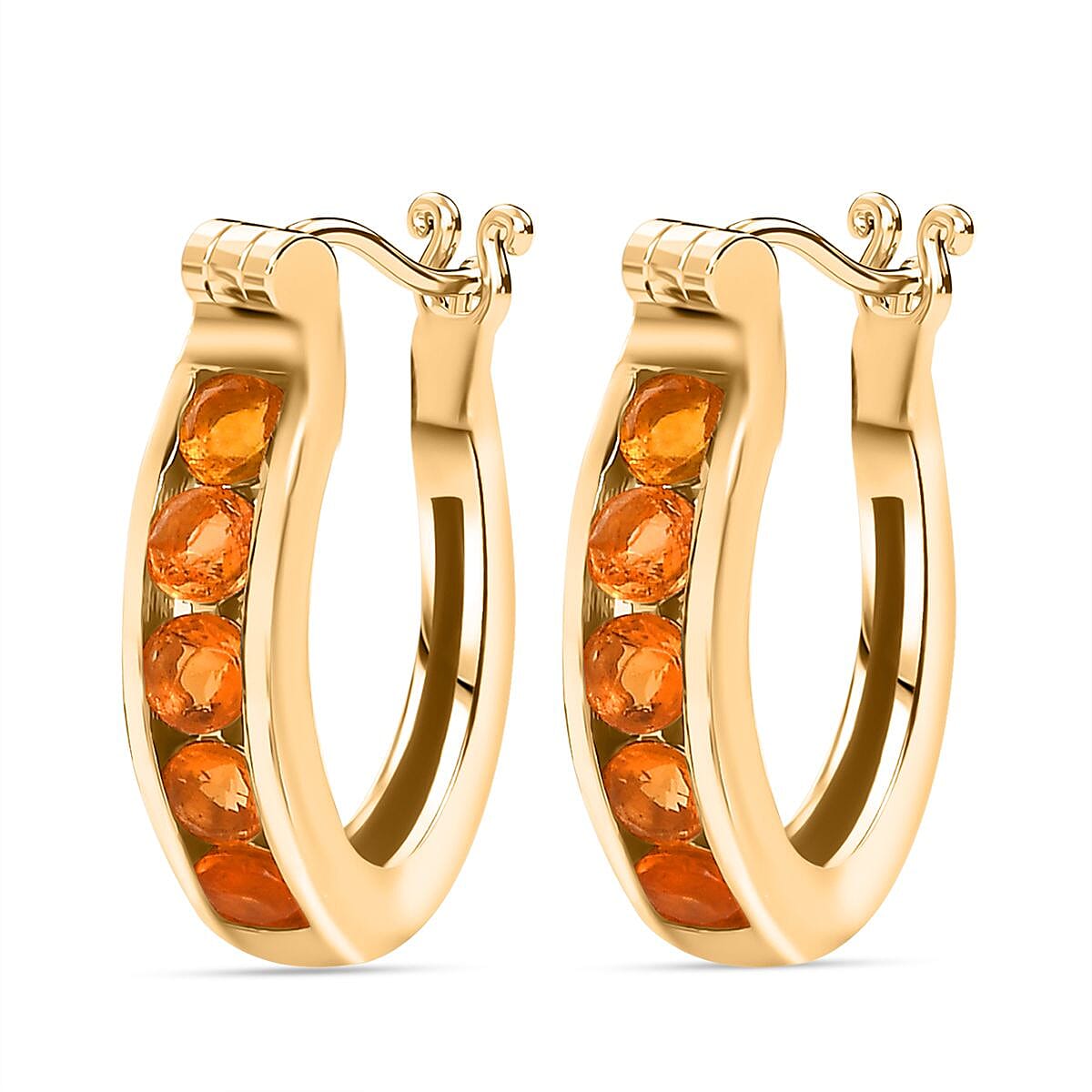 Fire Opal Hoop Earrings in 18K Gold Overlay Sterling Silver 7822393 3