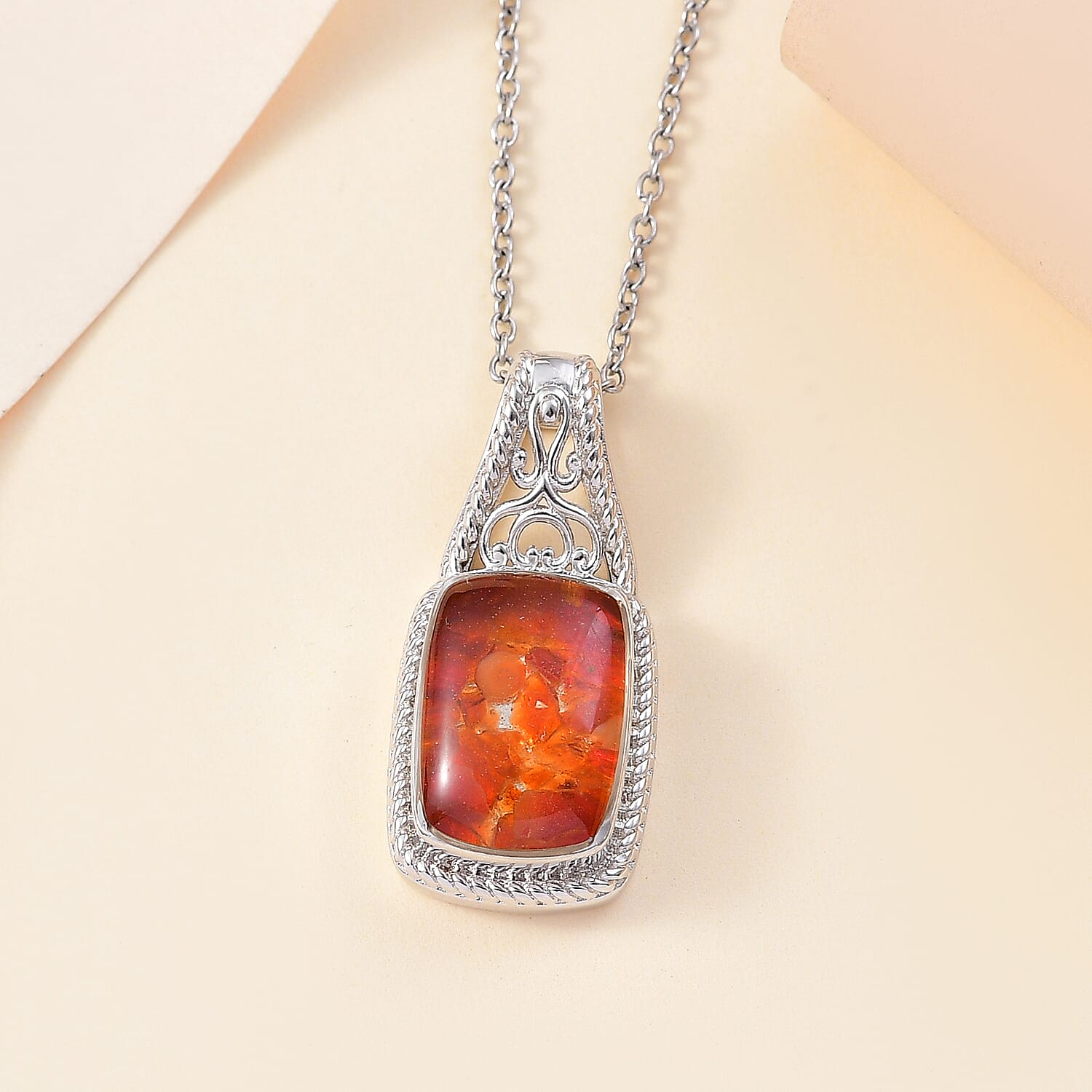 Fire Opal Matrix Pendant with Chain (Size 20) 8.00 Ct. 4338595 3