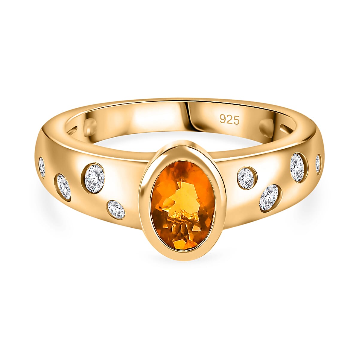 Moissanite Fire Opal and Moissanite Ring in Rhodium and 18K Vermeil Yellow Gold Plated Sterling Silver 7862819 0