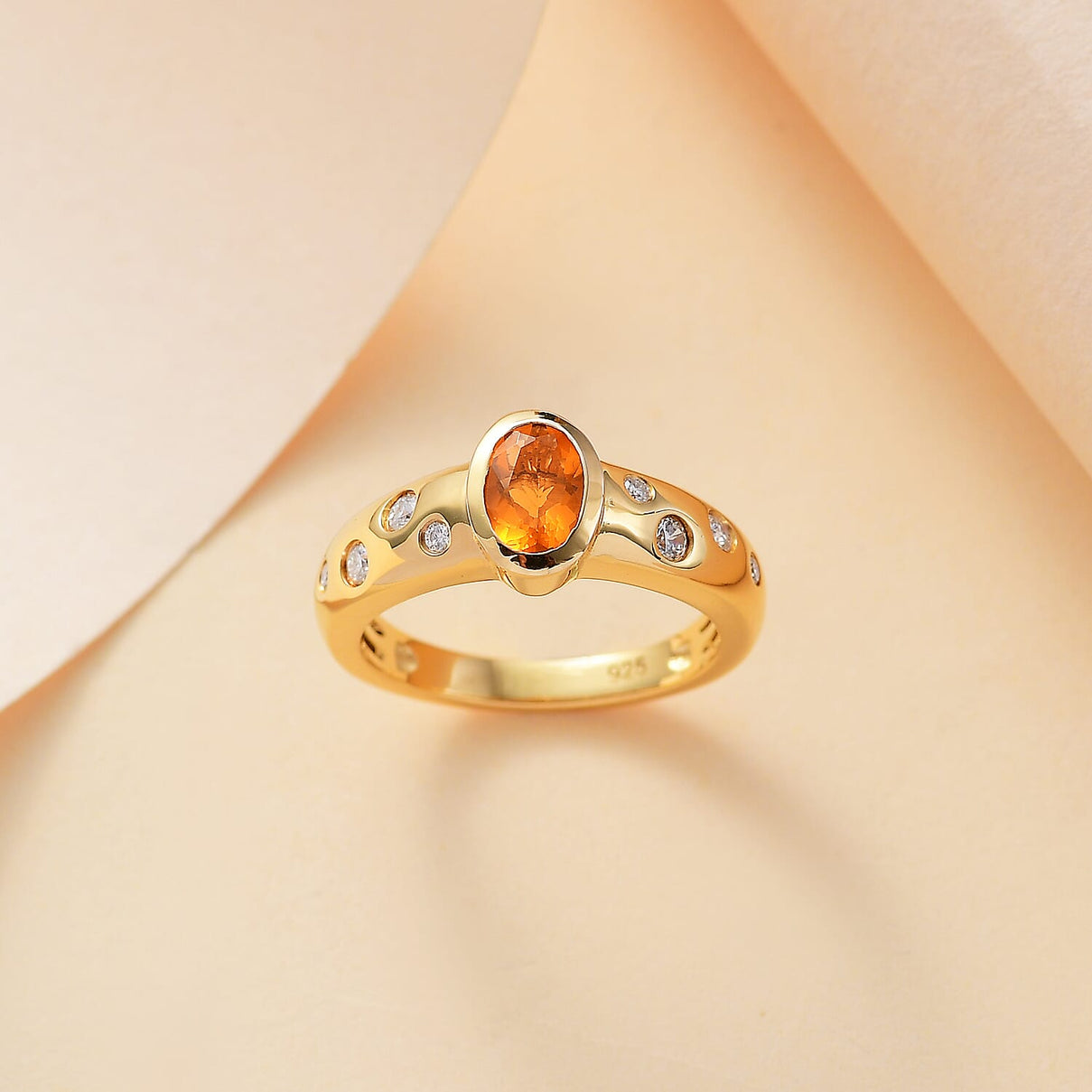 Moissanite Fire Opal and Moissanite Ring in Rhodium and 18K Vermeil Yellow Gold Plated Sterling Silver 7862819 1