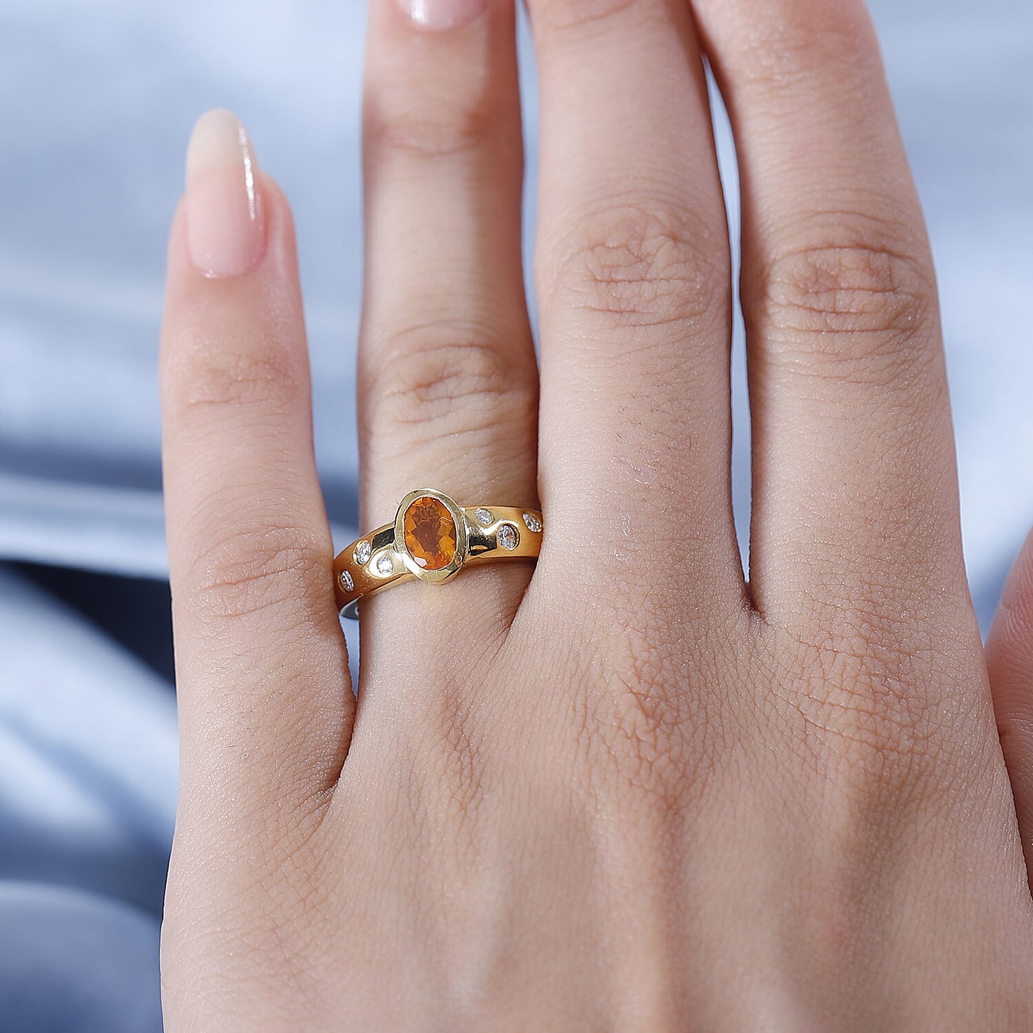 Moissanite Fire Opal and Moissanite Ring in Rhodium and 18K Vermeil Yellow Gold Plated Sterling Silver 7862819 2