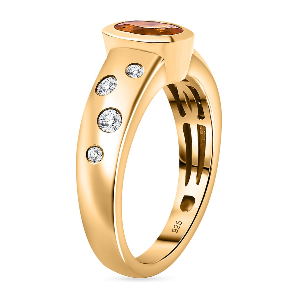 18K Vermeil Yellow Gold Plated Side stone Moissanite Fire Opal Ring Ct.0.71