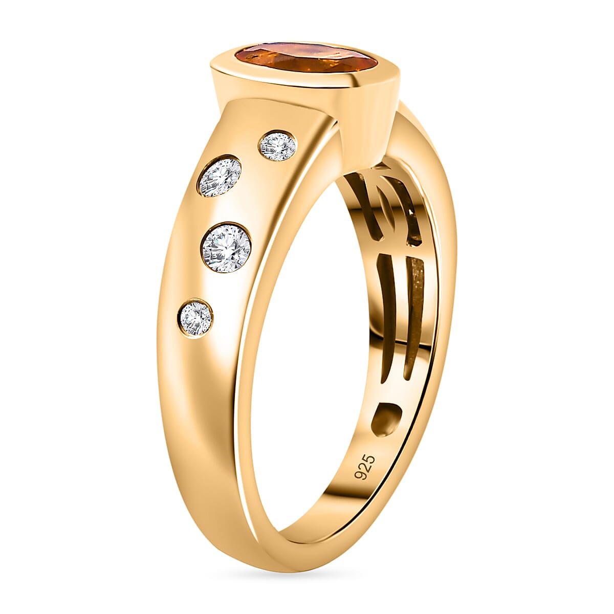 Moissanite Fire Opal and Moissanite Ring in Rhodium and 18K Vermeil Yellow Gold Plated Sterling Silver 7862819 3
