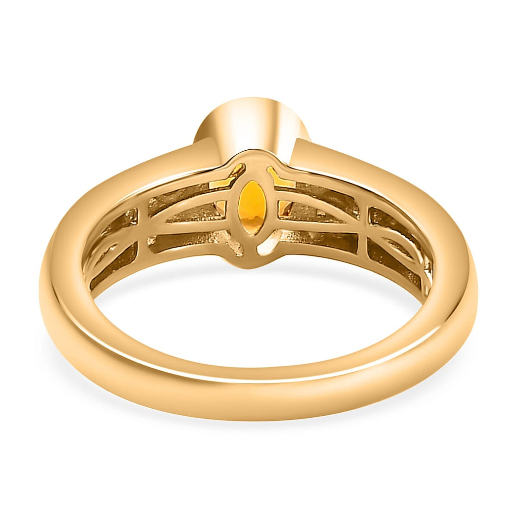 18K Vermeil Yellow Gold Plated Side stone Moissanite Fire Opal Ring Ct.0.71