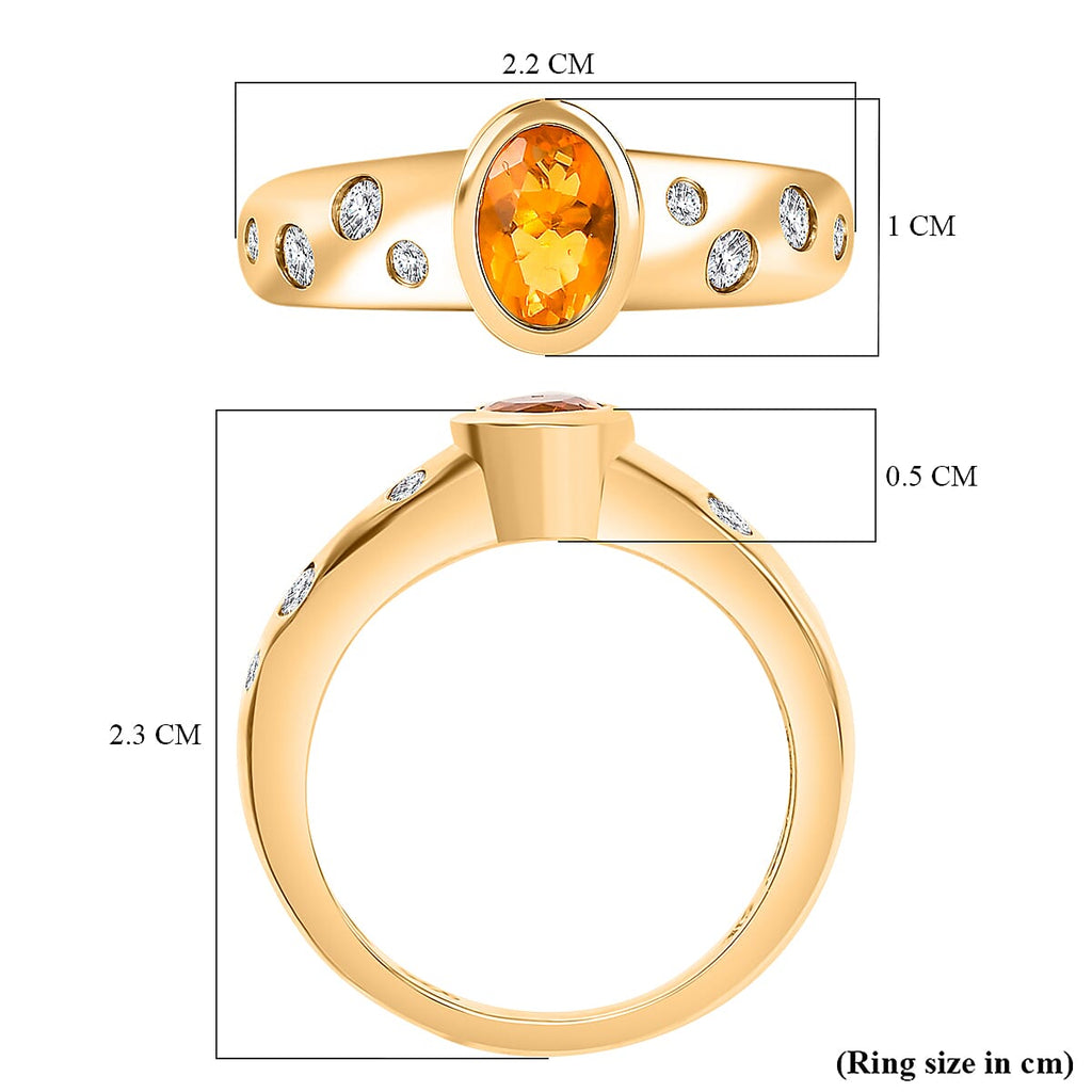 18K Vermeil Yellow Gold Plated Side stone Moissanite Fire Opal Ring Ct.0.71