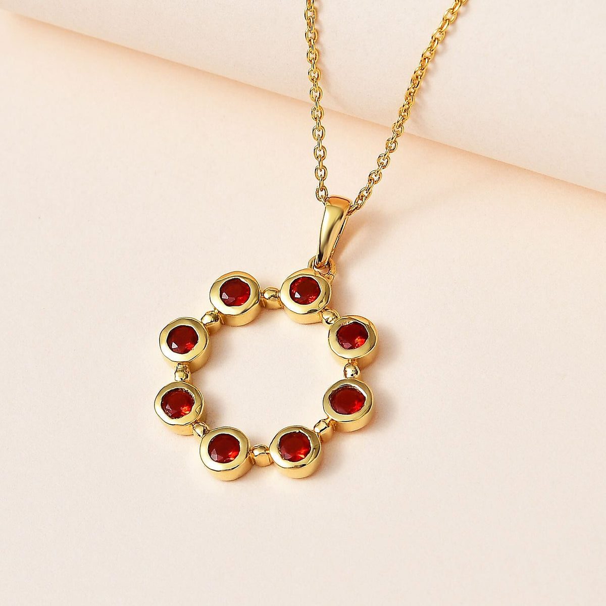 Salamanca Fire Opal Eclipse Pendant with Chain (Size 20) in 18K Gold Vermeil Sterling Silver 4258517 2