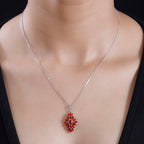 Cherry Fire Opal Pendant with Chain (Size 20) in Rhodium Overlay Sterling Silver Silver Wt. 5.2 Gms  1.920  Ct.