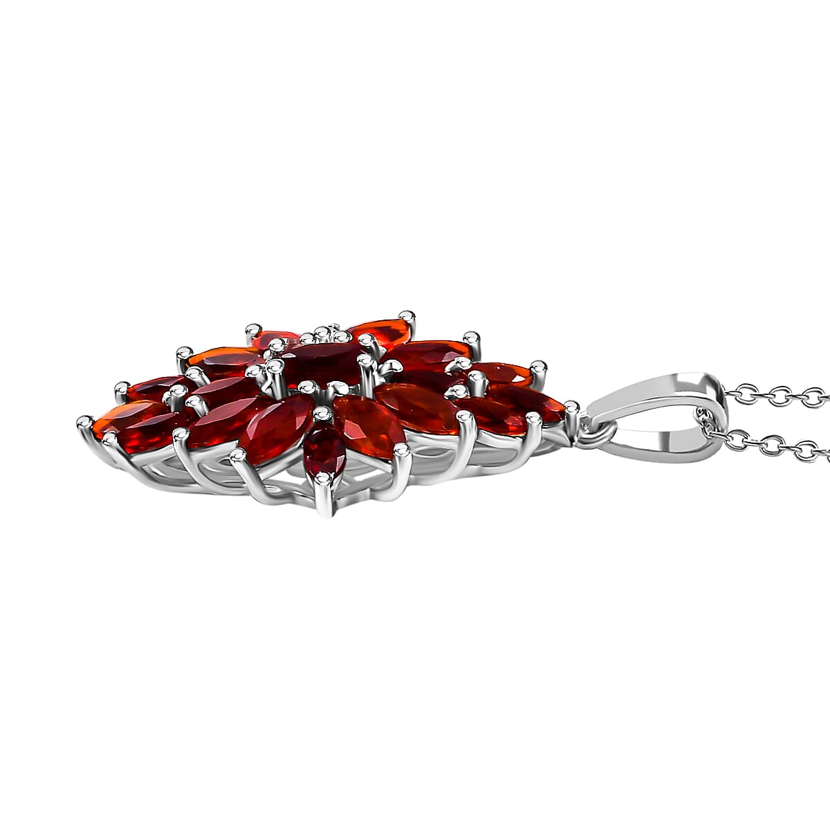 Fire Opal Cluster Pendant with Chain (Size 20) in Rhodium Overlay Sterling Silver 4302812 3