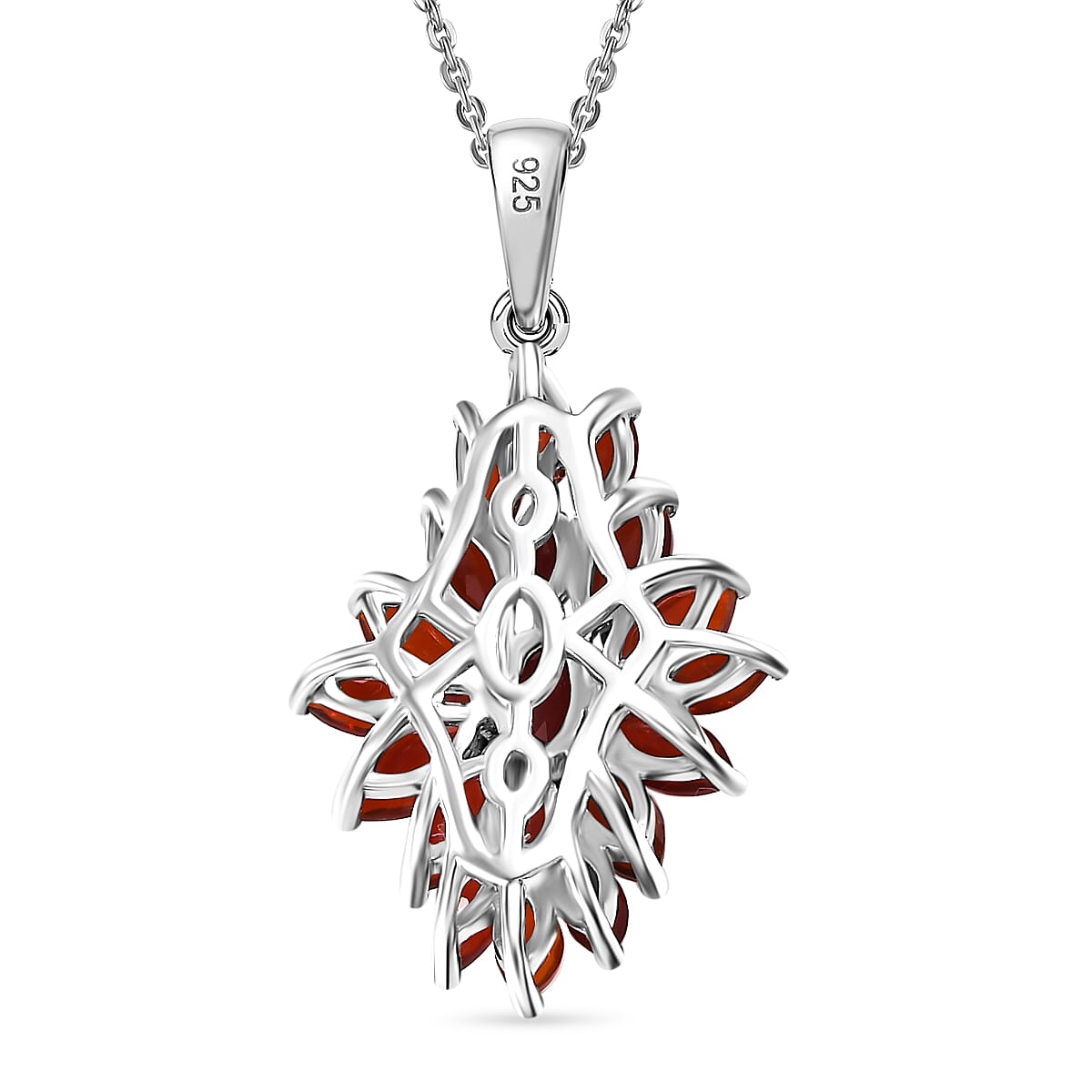 Fire Opal Cluster Pendant with Chain (Size 20) in Rhodium Overlay Sterling Silver 4302812 4