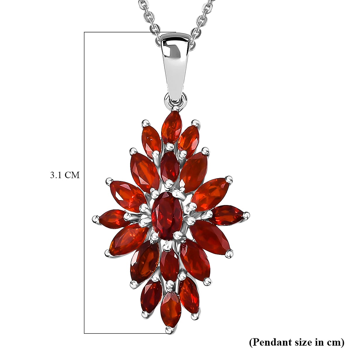 Fire Opal Cluster Pendant with Chain (Size 20) in Rhodium Overlay Sterling Silver 4302812 5