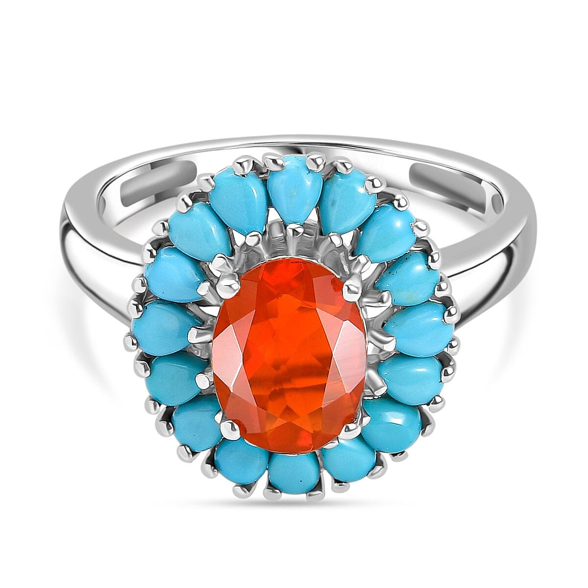 Fire Opal &amp; Sleeping Beauty Turquoise Ring in Rhodium Overlay Sterling Silver 1.80 Ct. 8135270 0