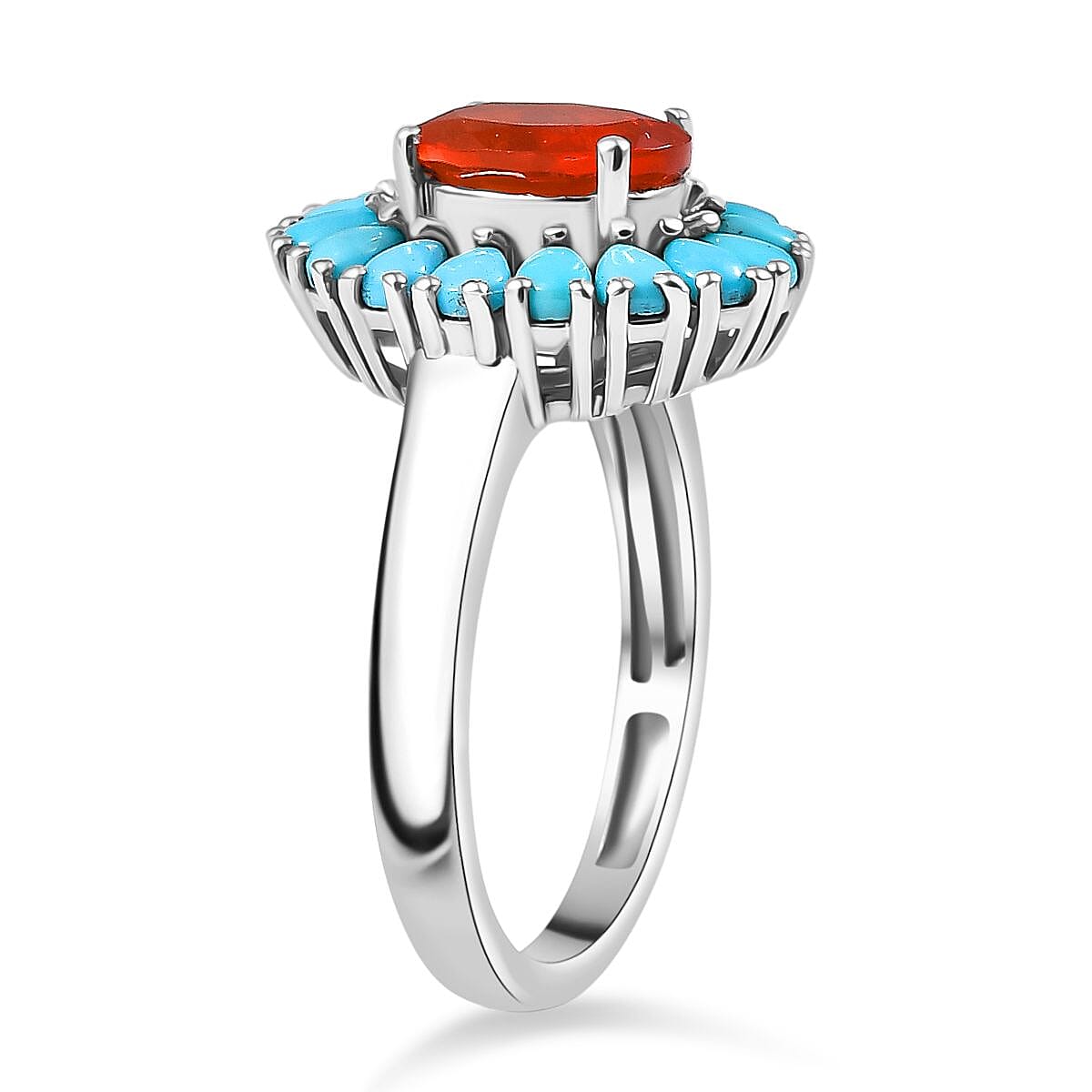 Fire Opal &amp; Sleeping Beauty Turquoise Ring in Rhodium Overlay Sterling Silver 1.80 Ct. 8135270 4