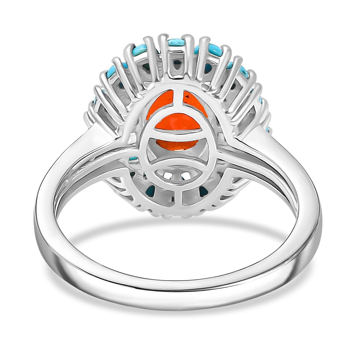 Fire Opal &amp; Sleeping Beauty Turquoise Ring in Rhodium Overlay Sterling Silver 1.80 Ct. 8135270 5