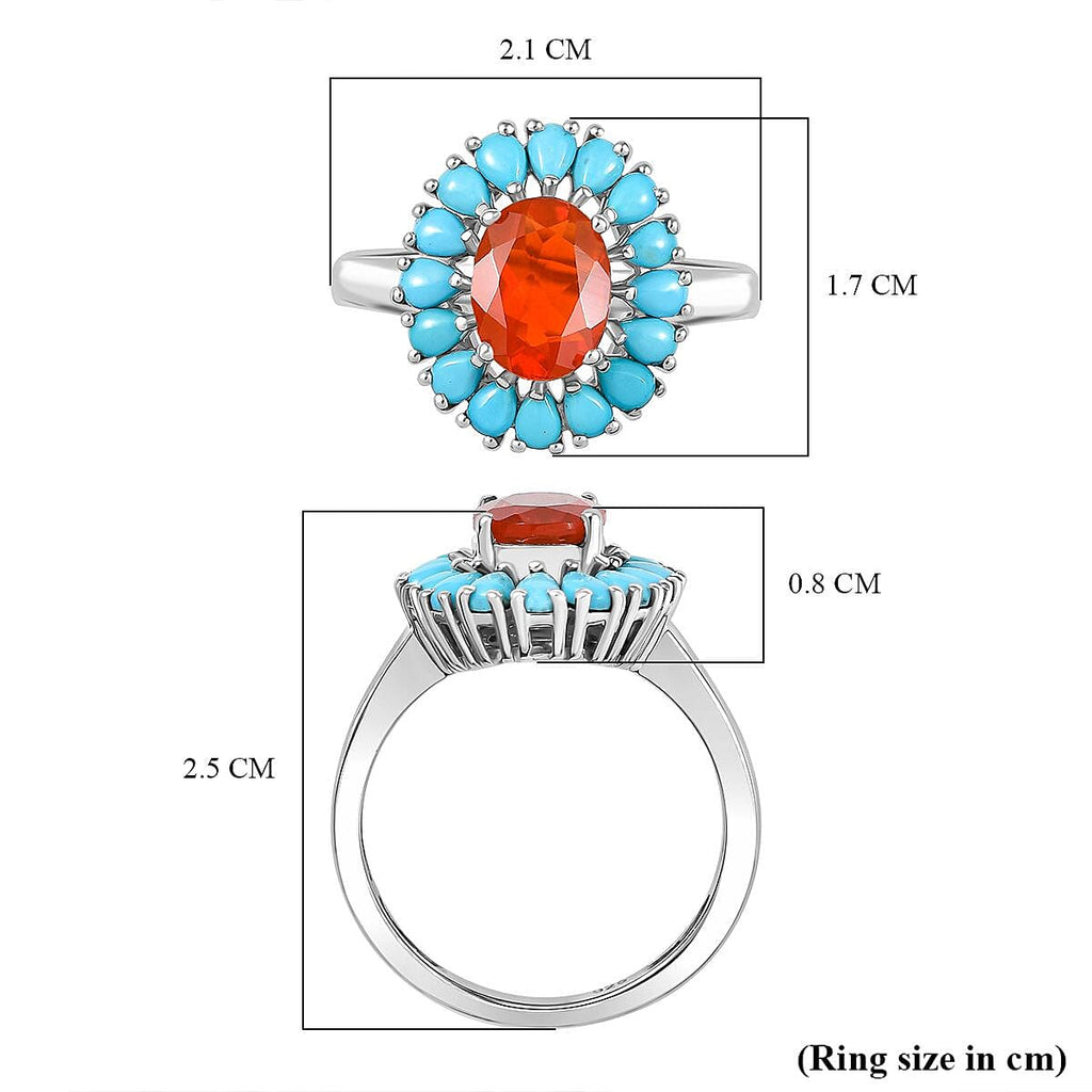 Fire Opal & Sleeping Beauty Turquoise Ring in Rhodium Overlay Sterling Silver 1.80 Ct.