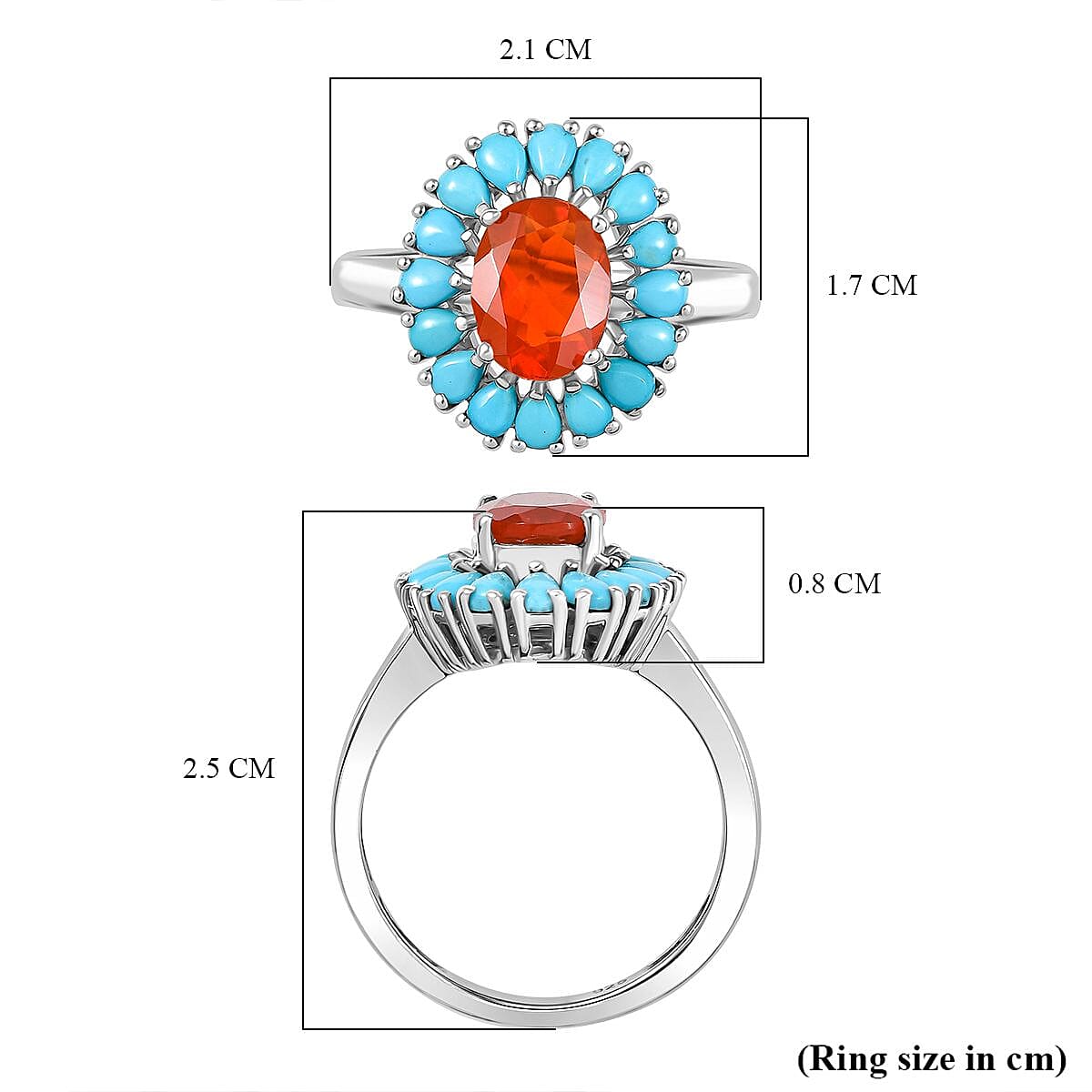 Fire Opal &amp; Sleeping Beauty Turquoise Ring in Rhodium Overlay Sterling Silver 1.80 Ct. 8135270 6