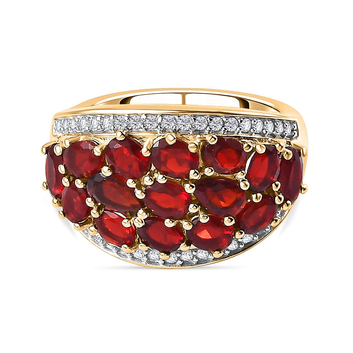 Salamanca Fire Opal and Natural Zircon Cluster Ring in 18K Vermeil Yellow Gold Plated Sterling Silver 2.15 Ct. 7751180 0