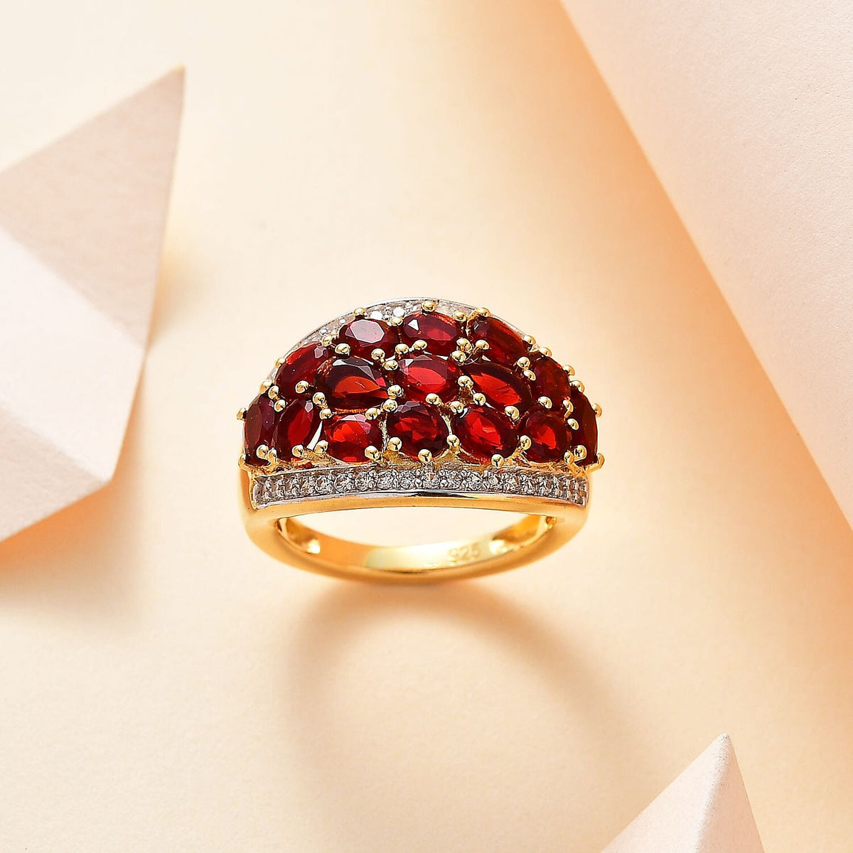 Salamanca Fire Opal and Natural Zircon Cluster Ring in 18K Vermeil Yellow Gold Plated Sterling Silver 2.15 Ct. 7751180 1