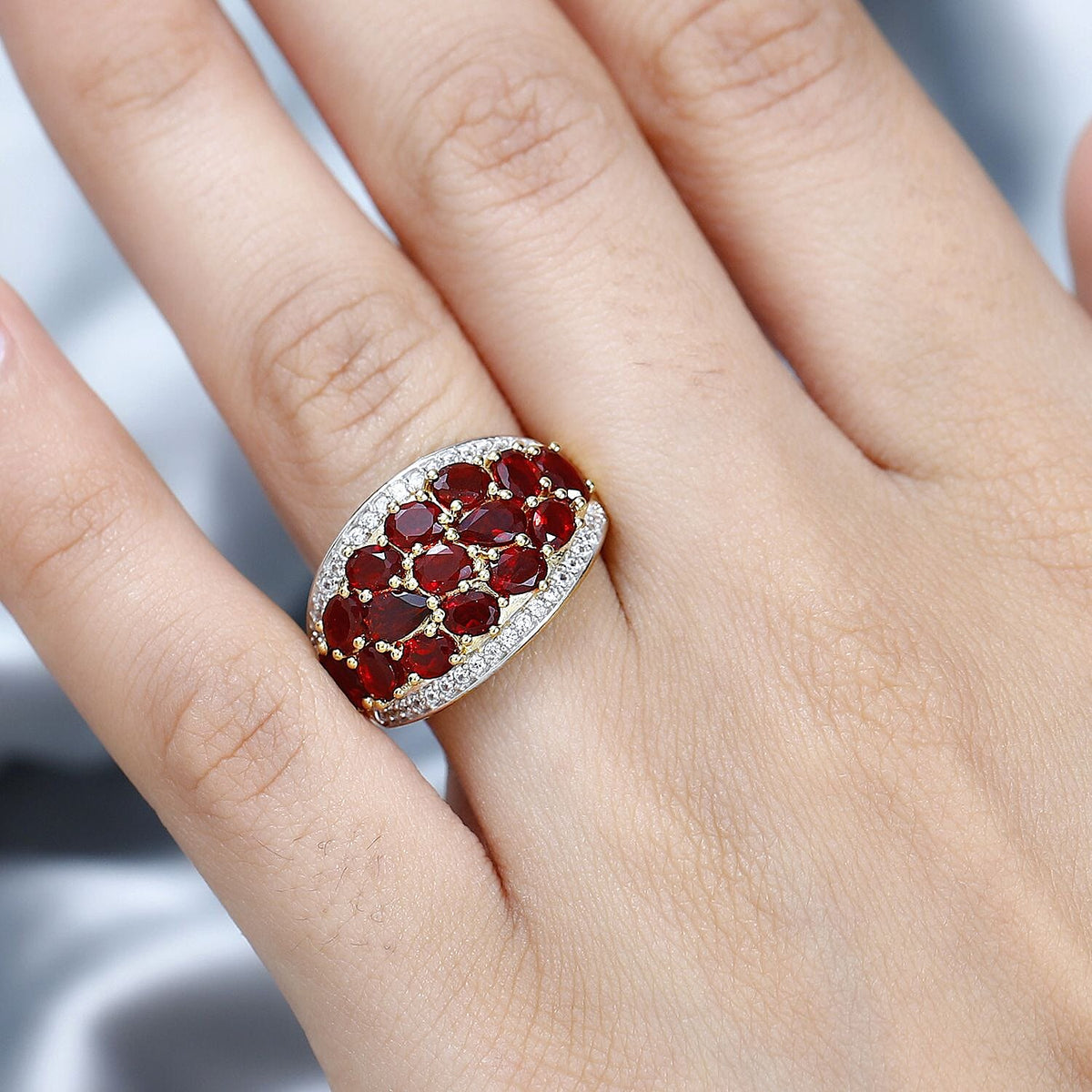 Salamanca Fire Opal and Natural Zircon Cluster Ring in 18K Vermeil Yellow Gold Plated Sterling Silver 2.15 Ct. 7751180 2