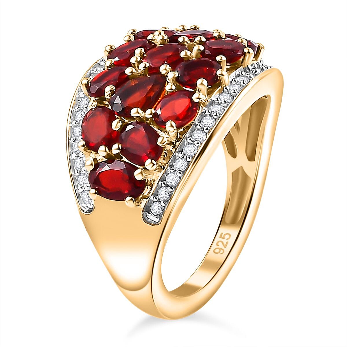 Salamanca Fire Opal and Natural Zircon Cluster Ring in 18K Vermeil Yellow Gold Plated Sterling Silver 2.15 Ct. 7751180 3