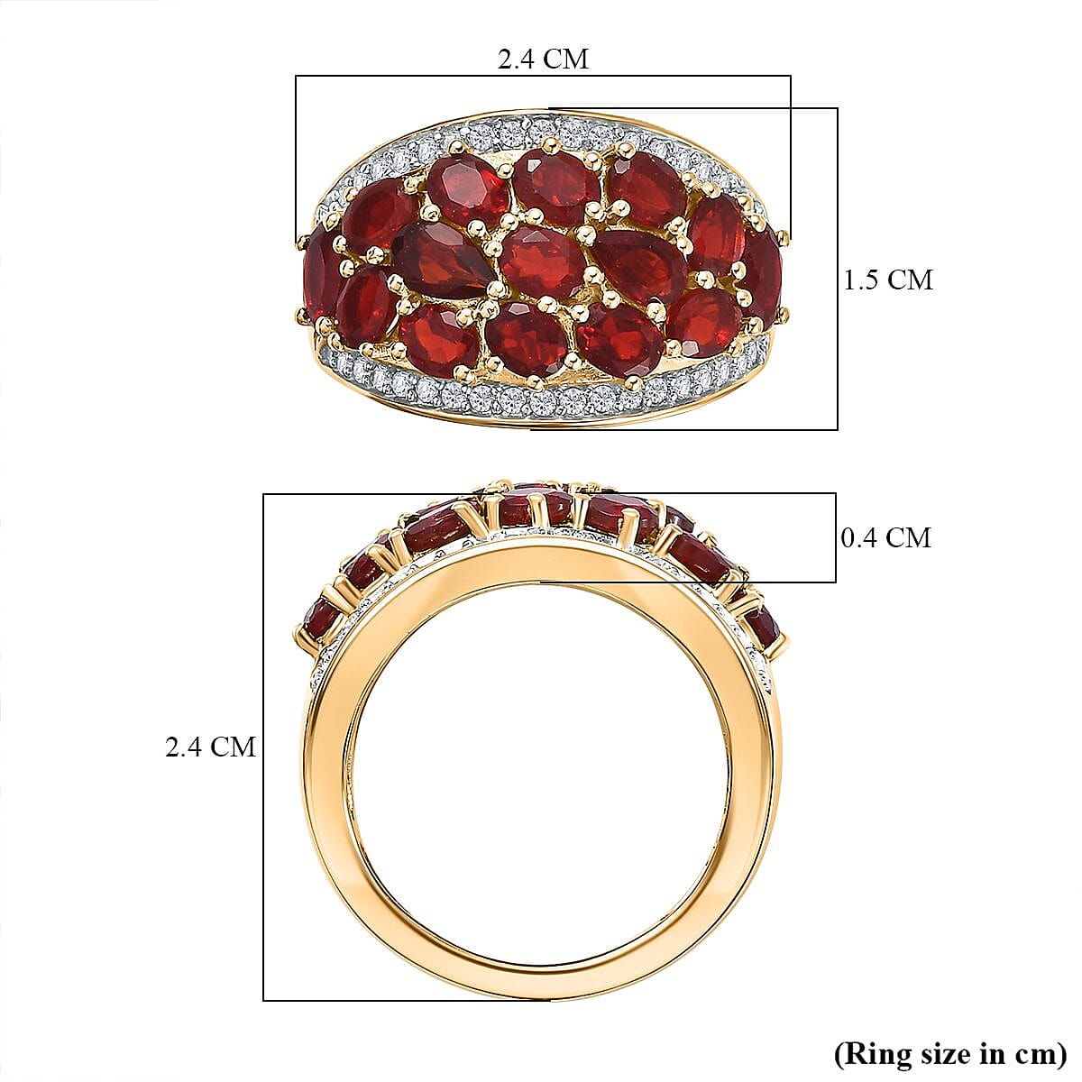 Salamanca Fire Opal and Natural Zircon Cluster Ring in 18K Vermeil Yellow Gold Plated Sterling Silver 2.15 Ct. 7751180 5