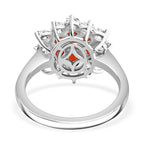 Cherry Fire Opal & White Zircon Cluster Ring in Rhodium Overlay Sterling Silver  2.381  Ct.