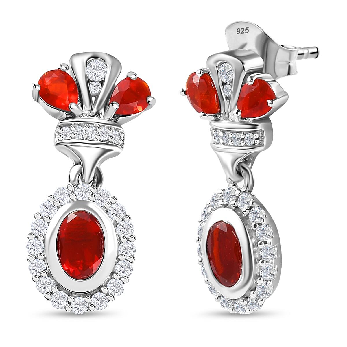 Salamanca Fire Opal &amp; Natural Zircon Dangle Earrings in Platinum Overlay Sterling Silver 1.70 Ct. 7740725 0