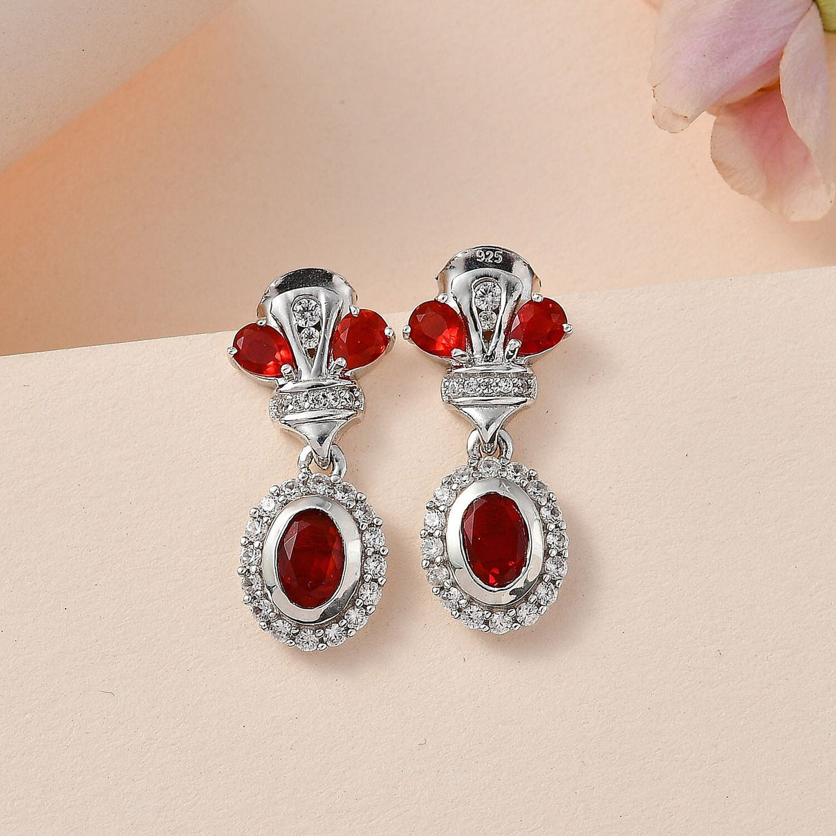 Salamanca Fire Opal &amp; Natural Zircon Dangle Earrings in Platinum Overlay Sterling Silver 1.70 Ct. 7740725 1