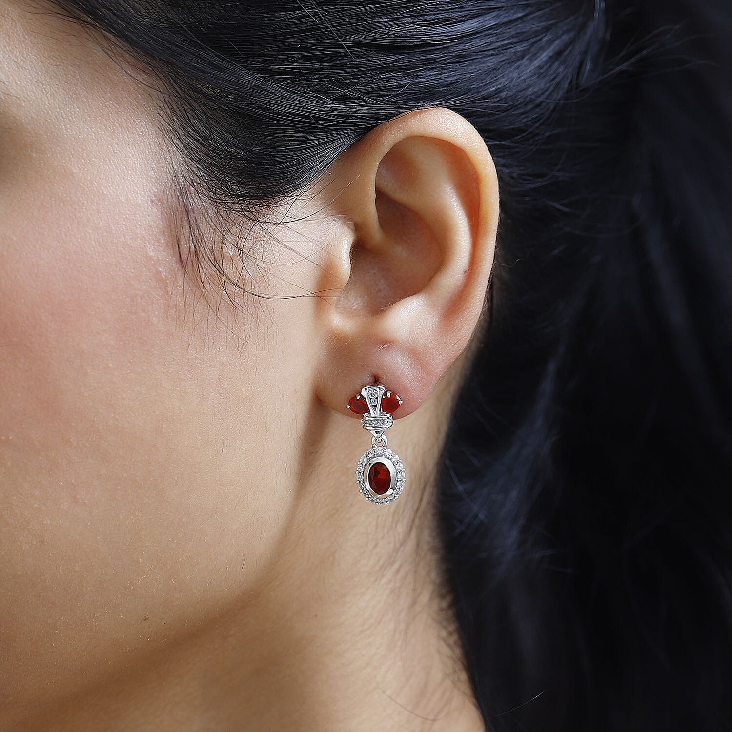 Salamanca Fire Opal &amp; Natural Zircon Dangle Earrings in Platinum Overlay Sterling Silver 1.70 Ct. 7740725 2