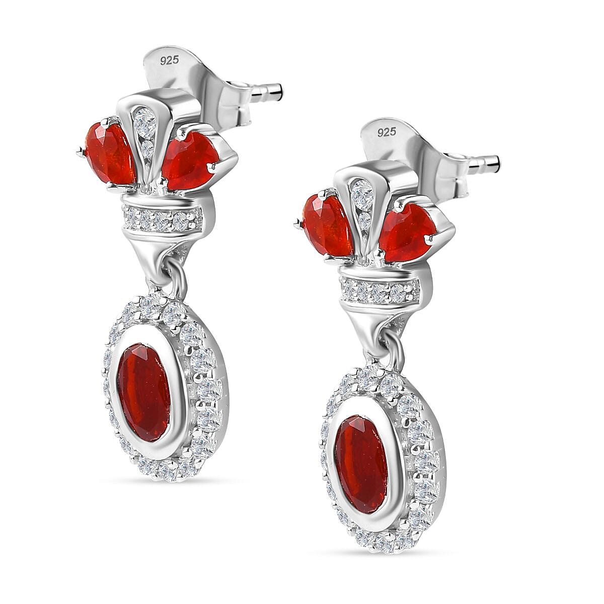 Salamanca Fire Opal &amp; Natural Zircon Dangle Earrings in Platinum Overlay Sterling Silver 1.70 Ct. 7740725 3