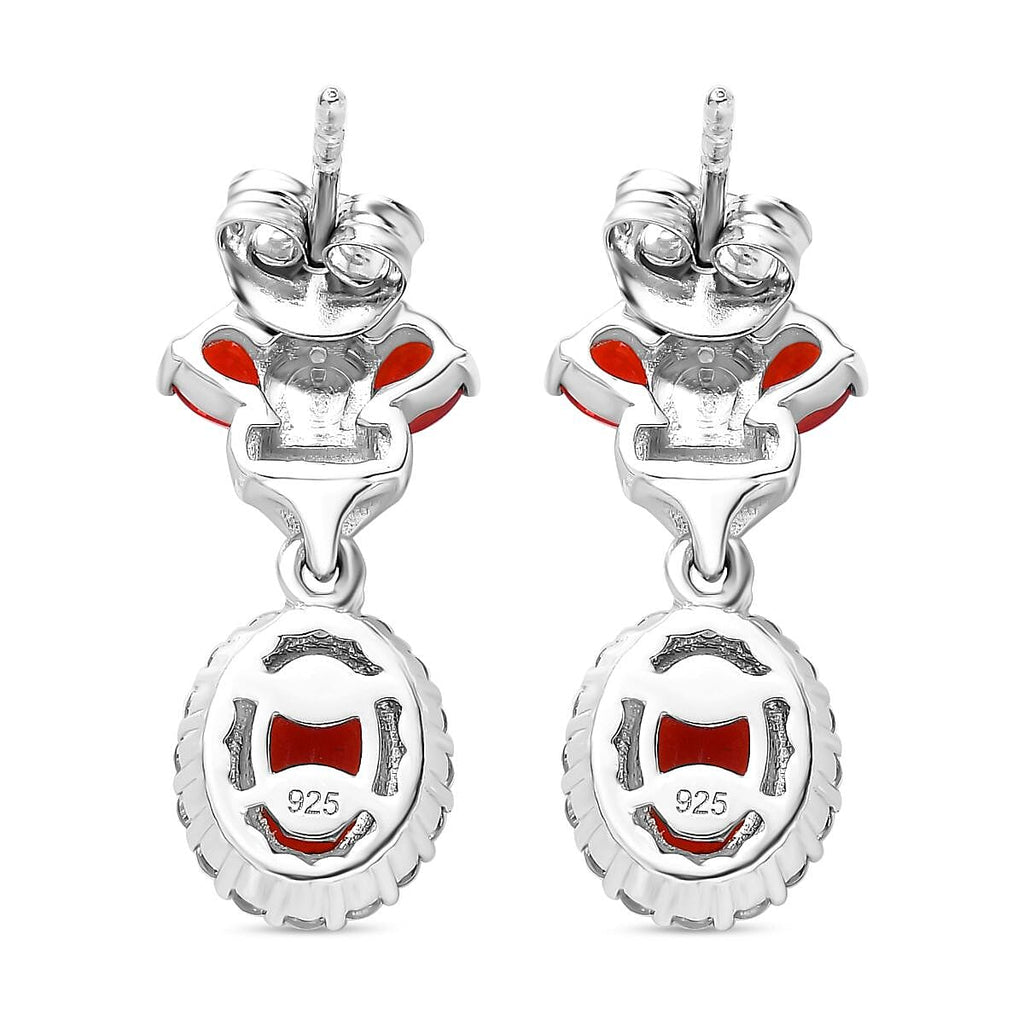 Salamanca Fire Opal & Natural Zircon Dangle Earrings in Platinum Overlay Sterling Silver 1.70 Ct.