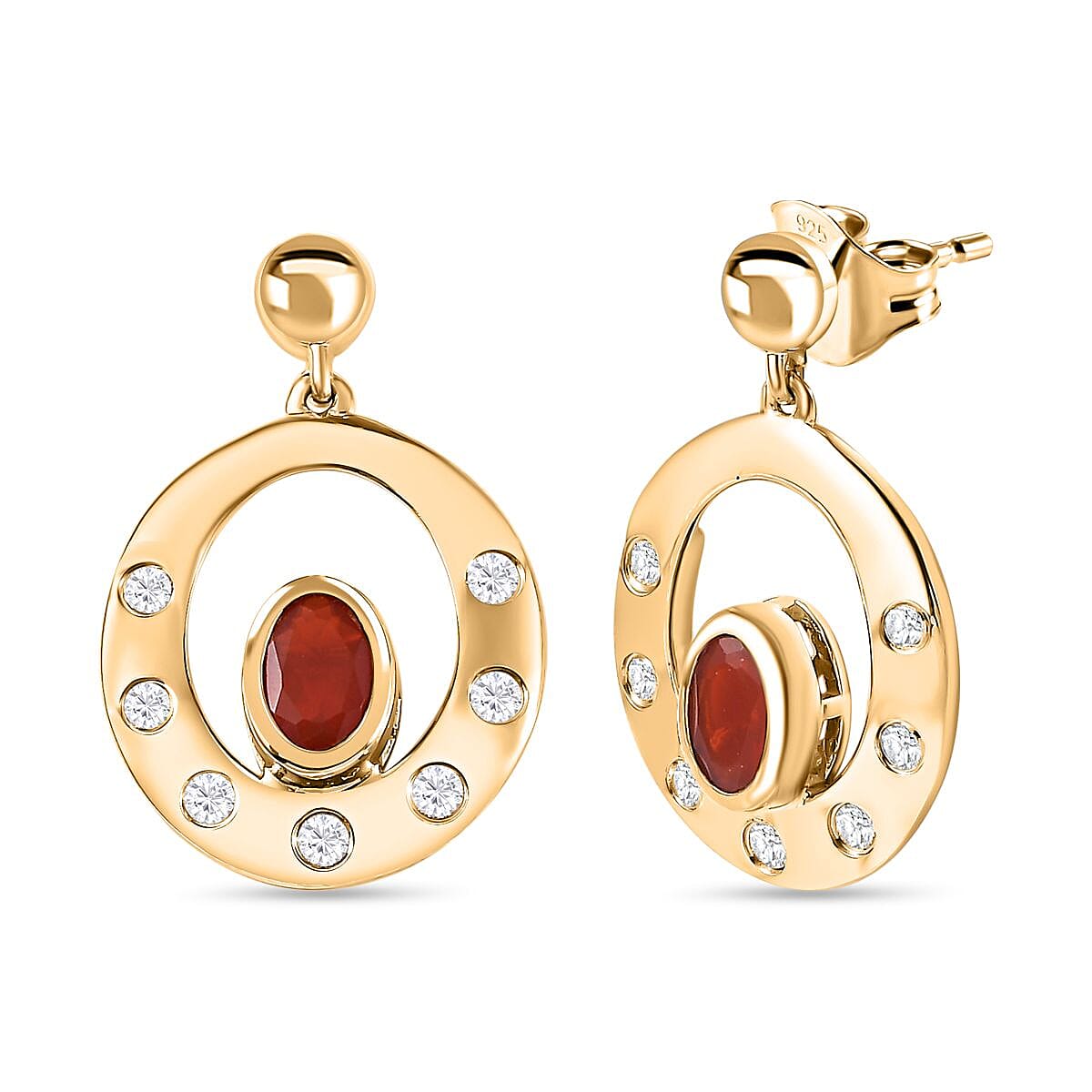 Salamanca Fire Opal &amp; Natural Zircon Dangle Earrings in 18K Yellow Gold Vermeil Plated Sterling Silver 1.00 Ct. 7746102 0