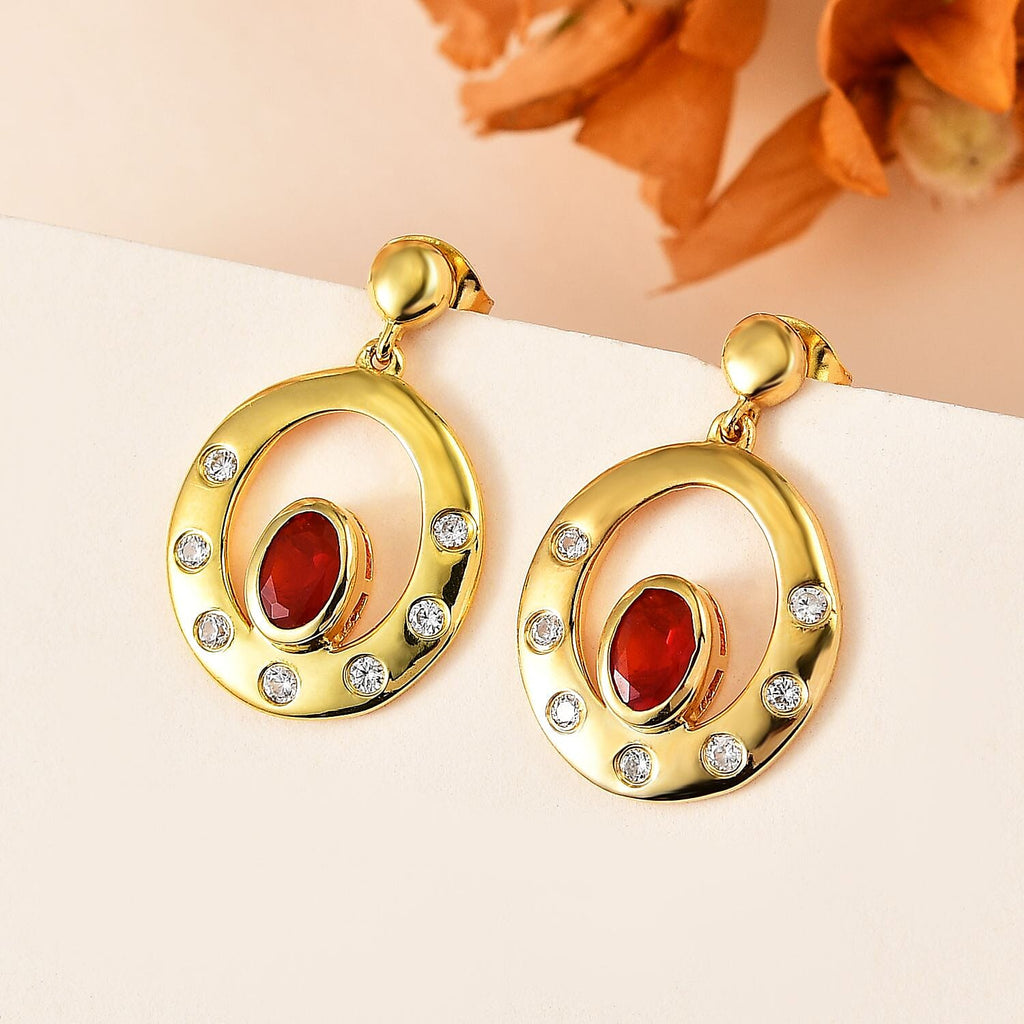 Salamanca Fire Opal & Natural Zircon Dangle Earrings in 18K Yellow Gold Vermeil Plated Sterling Silver 1.00 Ct.